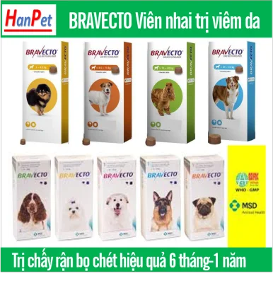 Hanpet- Bravecto 10 - 20kg Thuốc trị ve, bọ chét, viêm da, ghẻ máu demodex cho chó -