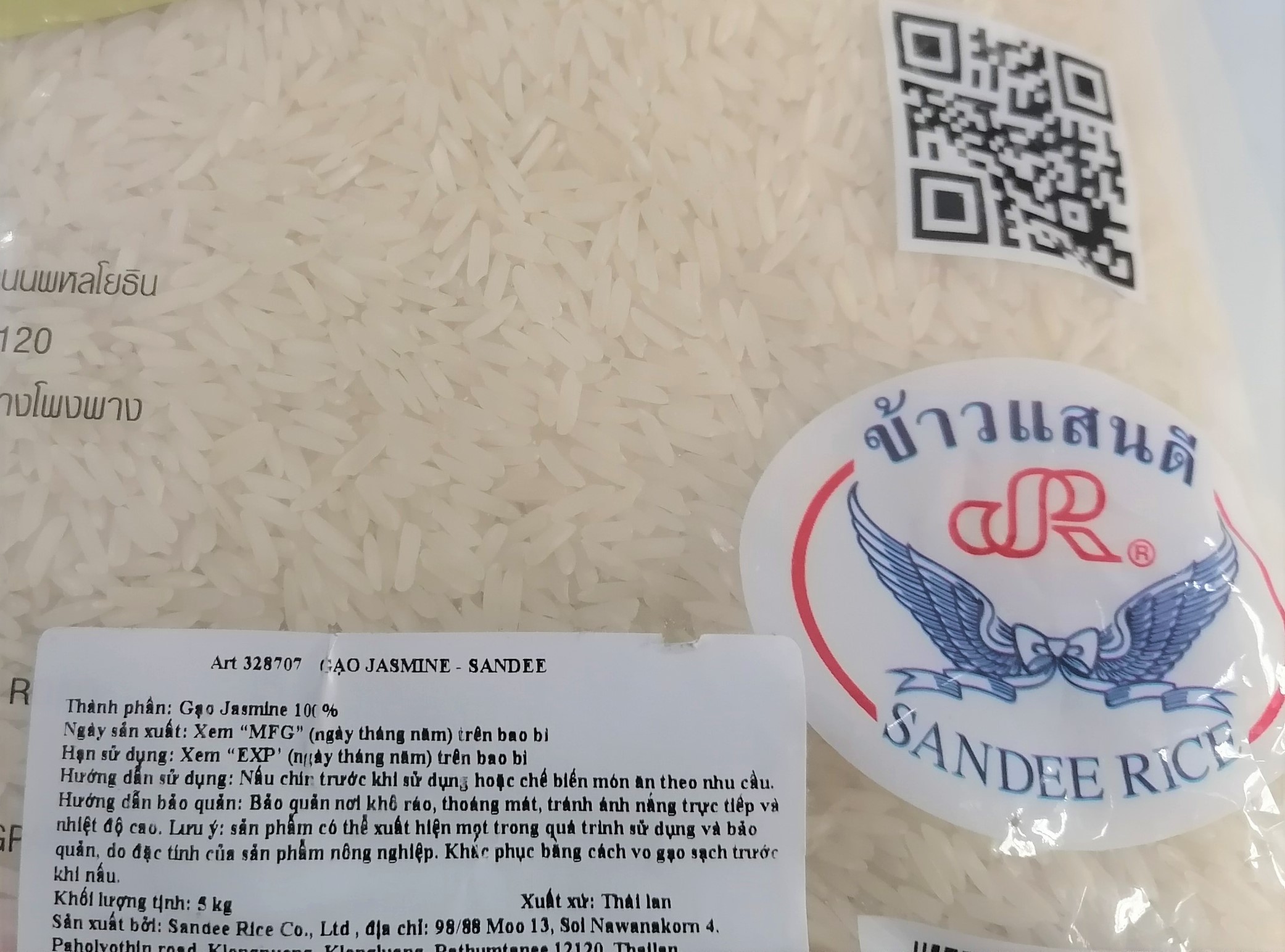 [TÚI HỒNG LỚN 5Kg] GẠO HƯƠNG LÀI [Thailand] SANDEE Jasmine Rice (halal)