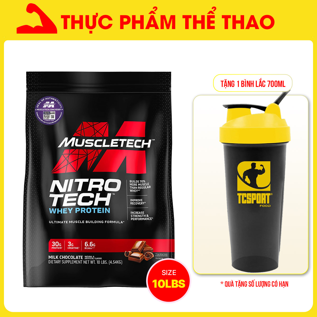 Thực phẩm bổ sung - Sữa tăng cơ NITRO TECH - bịch 10LBS (4.5kg)