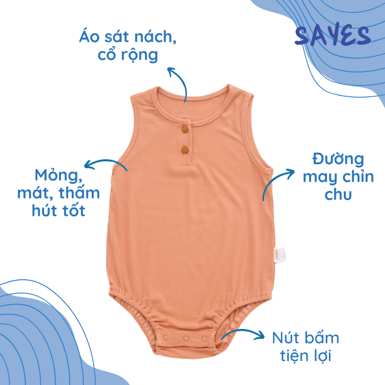 Bộ bodysuit thun trơn sát nách mỏng mát, co giãn cho bé 4 - 6.5kg