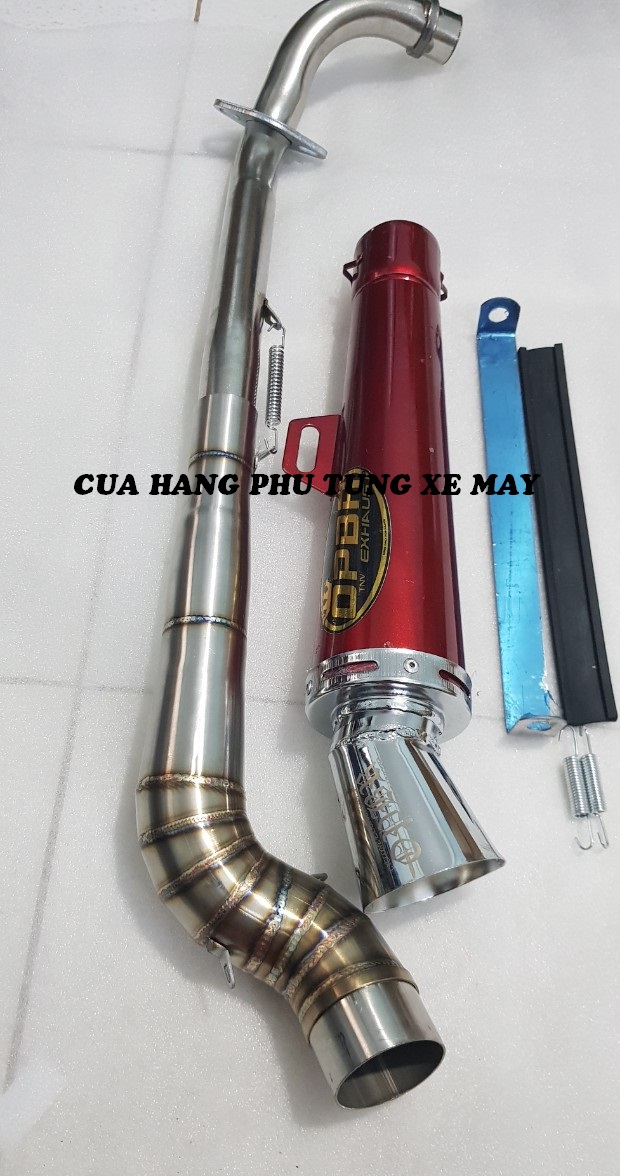 Pô Orbr màu đỏ gắn xe Dream, Wave, Sirius, Cub ( kèm cổ 2 khúc inox 304 xịn + pát treo + lò xo )