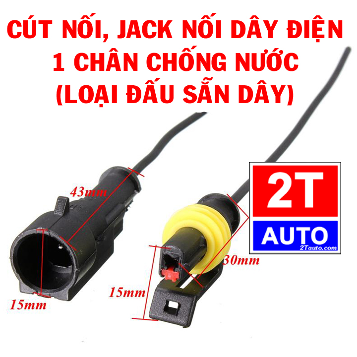 [LOẠI ĐẤU SẴN DÂY] Đầu cút jack giắc nối dây điện 1 chân chống nước dùng cho xe máy xe hơi ô tô