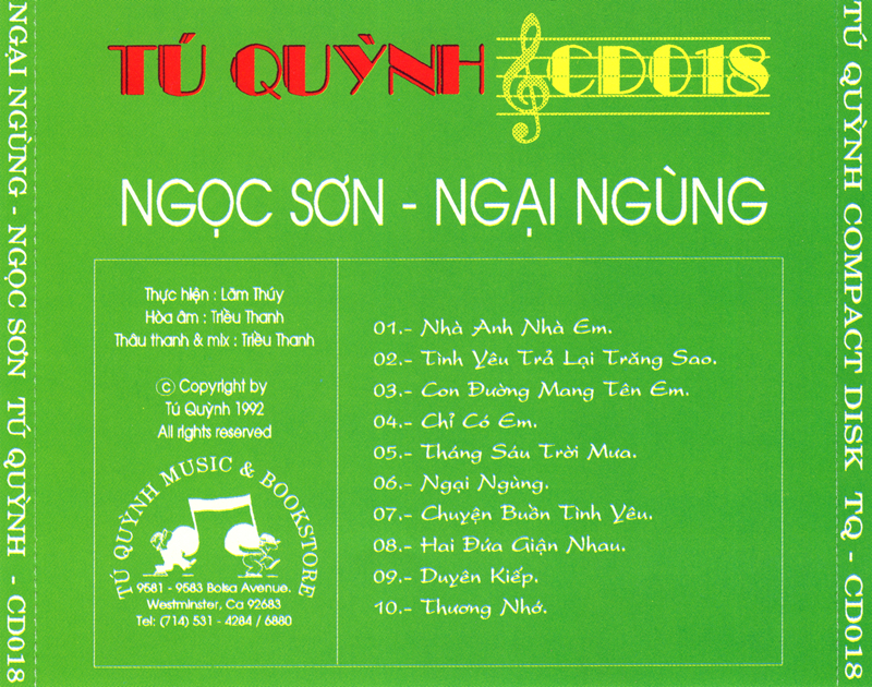 Tú Quỳnh CD 018 - Ngọc Sơn - Ngại Ngùng (1992) (PHÔI TỐT)