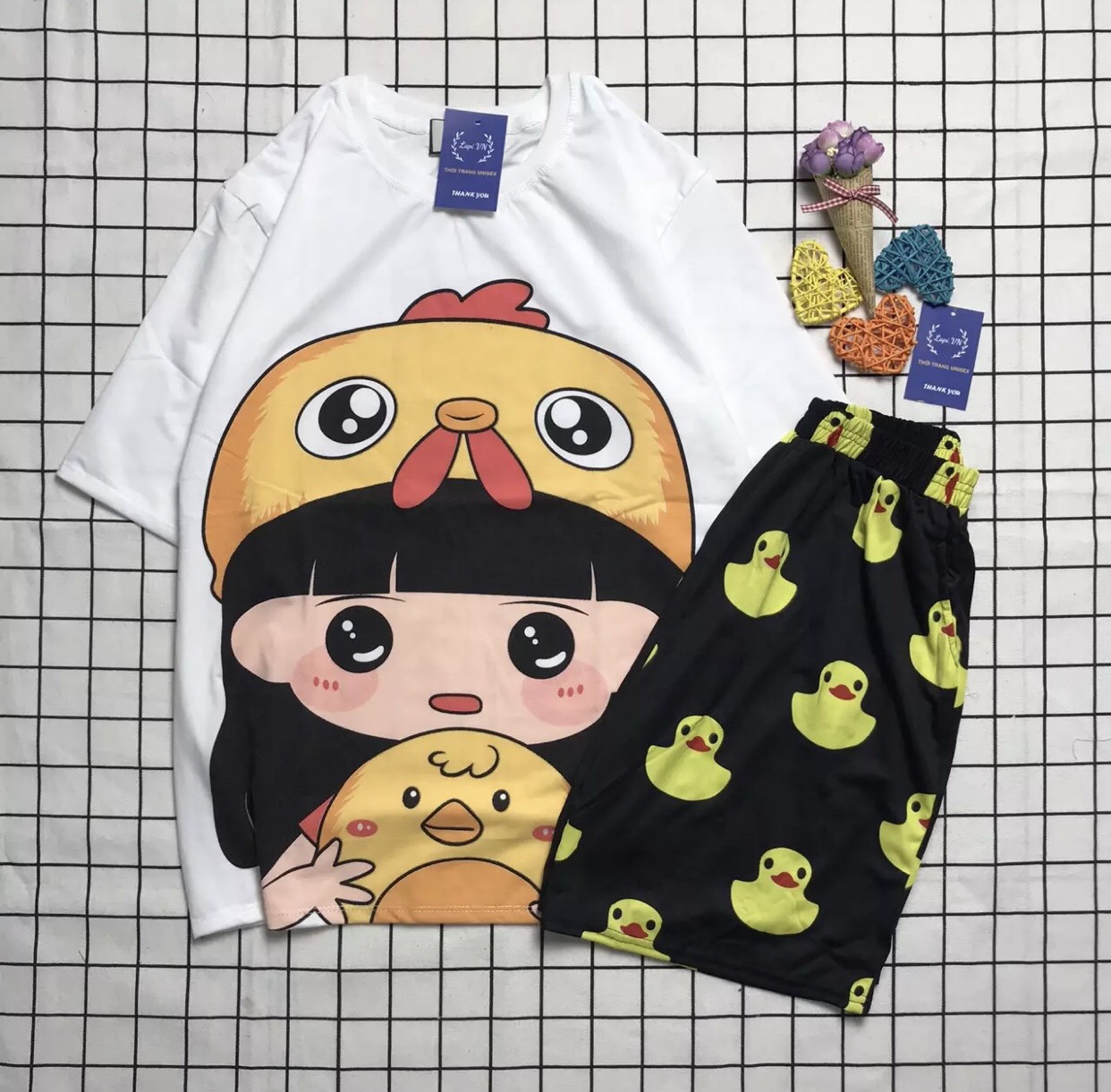 Đồ Bộ Đùi Hoạt Hình Coton Em Bé Và Mẹ Con Nhà Gà - Thun Coton  Sét Cartoon  Freesize TTSLB0017