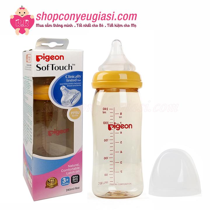 [HCM]Bình Sữa Pigeon Soft Touch PPSU Plus 240ml - Size M 3m+