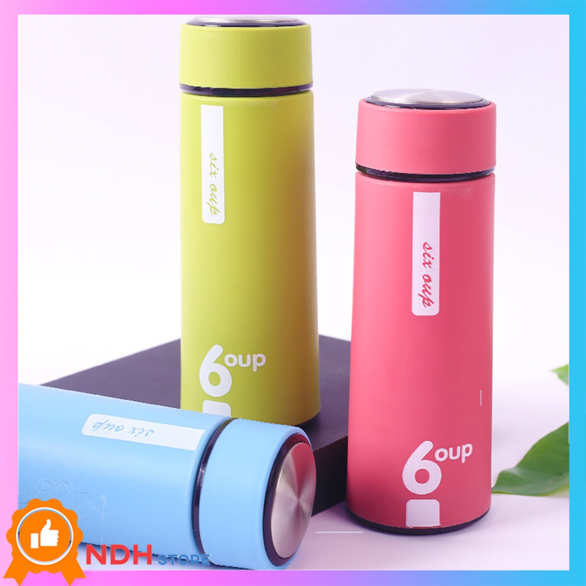 BÌNH NƯỚC 6OUP 2 LỚP LÕI THỦY TINH 450ml NHIỀU MÀU_Bình đựng nước bình giữ nhiệt bình nước học sinh bình nước Kute binh nuoc