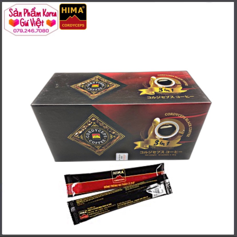 Hộp Cà Phê Đen Đông trùng hạ thảo Hima 3 in 1 (18g x 10 gói)