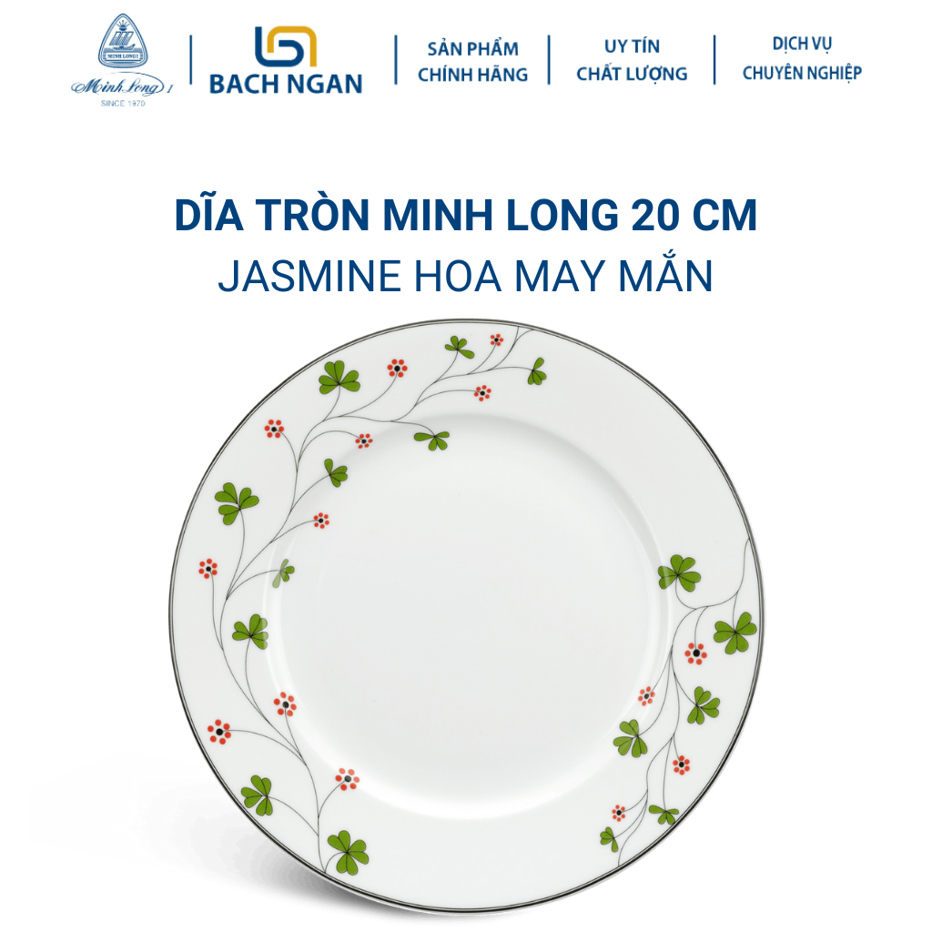Dĩa tròn Minh Long 20 cm Jasmine Hoa May Mắn