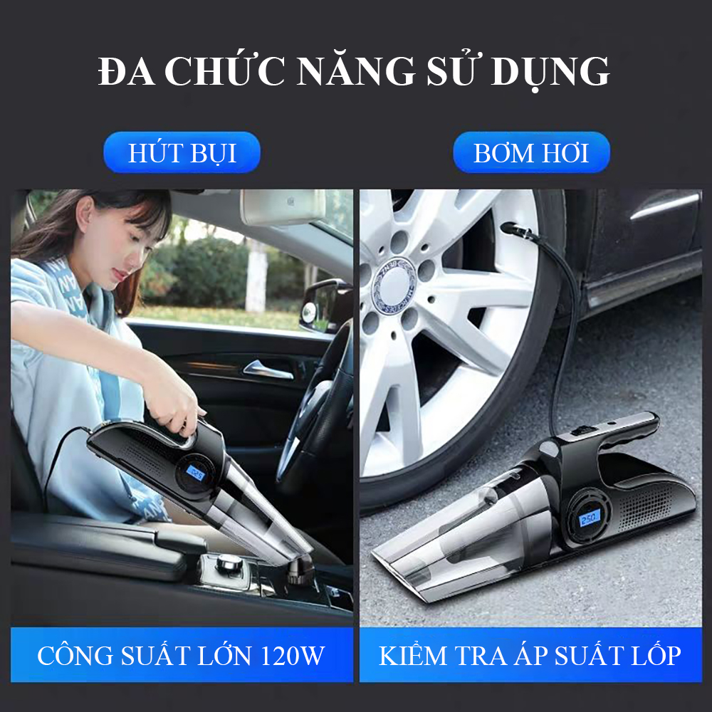 Máy hút bụi cầm tay đa năng, máy hút bụi xe ô tô và trong nhà công suất 120W, tích hợp nhiều chế độ 4 in 1, công nghệ lọc bụi hiện đại. BẢO HÀNH 2 NĂM, LỖI ĐỔI MỚI 1-1.