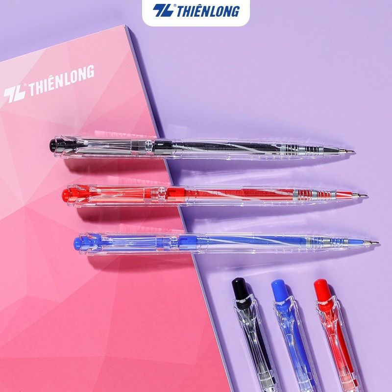 Set 5 bút bi 0.5mm Flexoffice FO-03/VN (mực xanh, đen, đỏ) (Thiên Long)