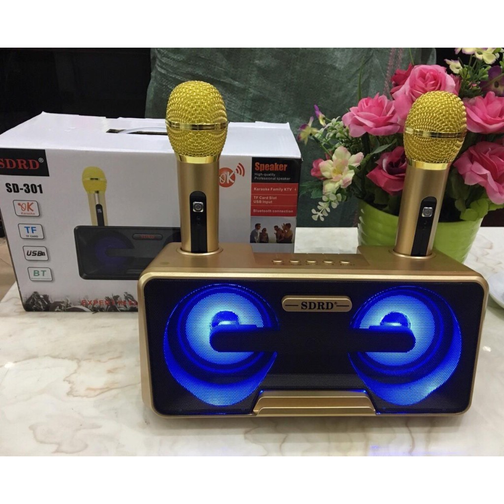 [HCM]Loa nhật công suất lớn Loa Thùng Bluetooth Hát Karaoke hay Loa Bluetooth Karaoke SDRD SD-301+ Kèm 2 Mic Không Dây.Loa karaoke bluetooth có giá đỡ điện thoại.