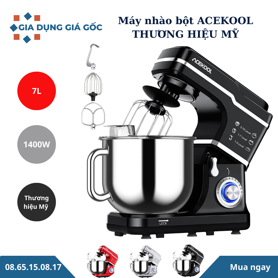 (thương hiệu Mỹ) Máy trộn bột ACEKOOL 7L 1400W - đánh kem, đánh trứng hiệu quả