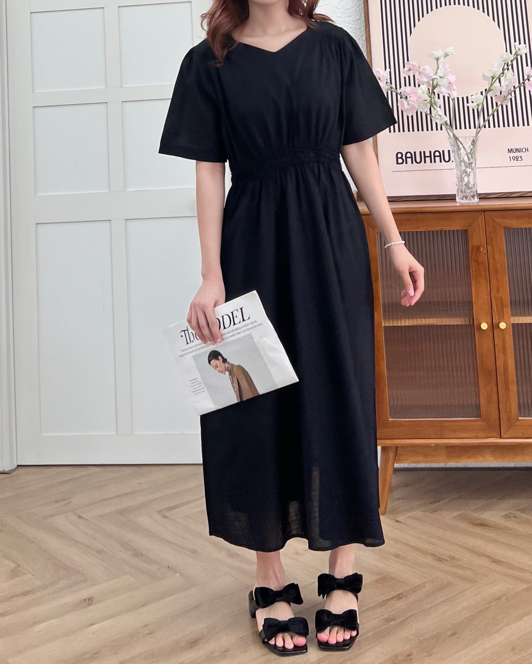 [ogniM Seoul] Váy liền dáng dài eo chun phong cách Hàn Quốc (Made in Korea)