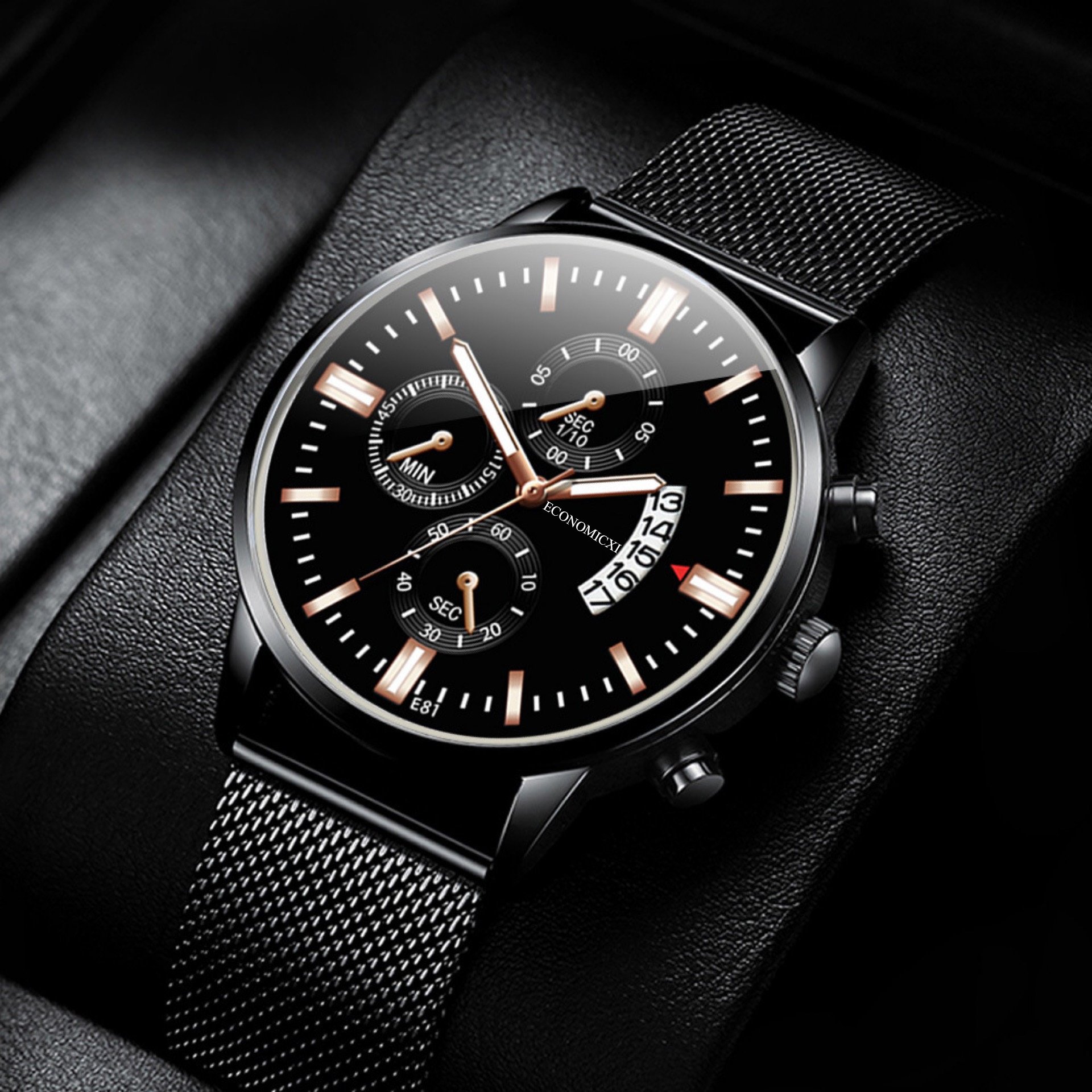 Đồng hồ nam ECONOMICXI dây thép lưới chạy lịch ngày cao cấp NBX85