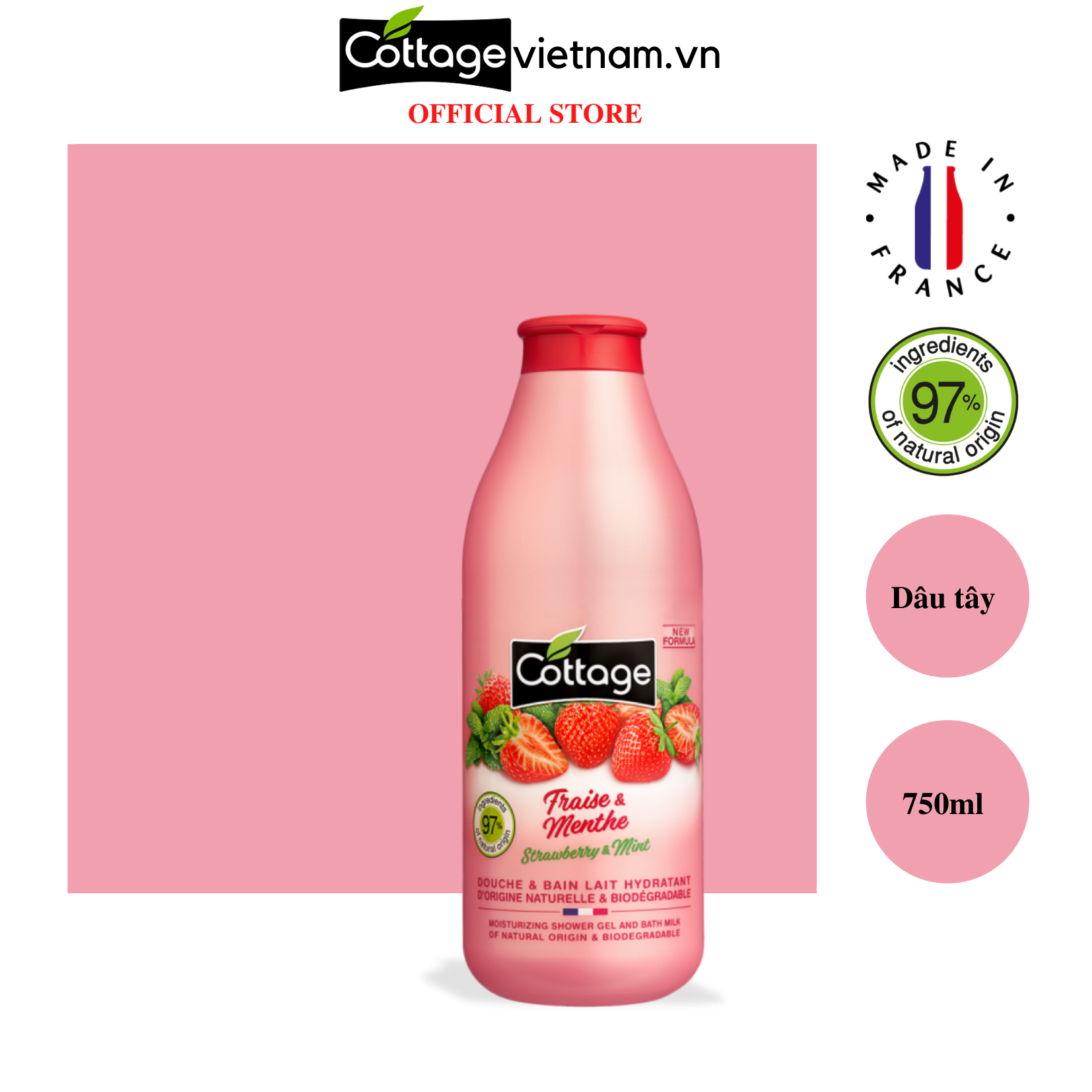 [Chai lớn 750ml-Đủ mùi]- Sữa tắm Cottage chính hãng của Pháp