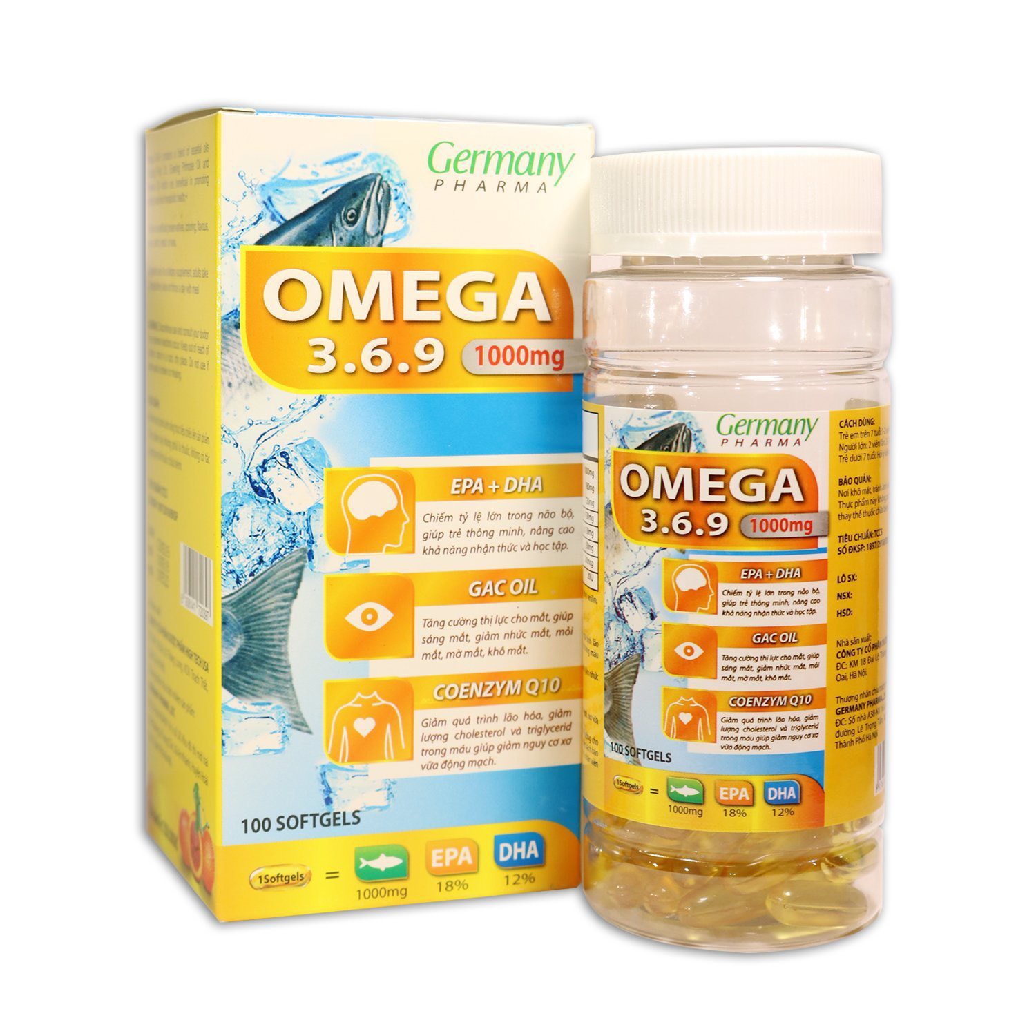 Viên dầu cá omega 3 6 9 vplus 1000mg germany pharma bổ não sáng mắt khỏe mạnh tim mạch - dược phẩm bách lộc