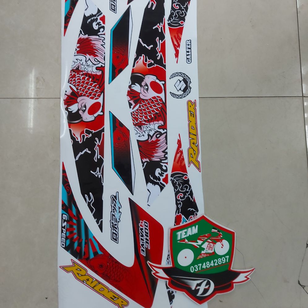 [HCM]Tem xe raider xăng cơ  tem rời cao cấp mẫu tem cá chép dán xe đỏ  đỏ đen
