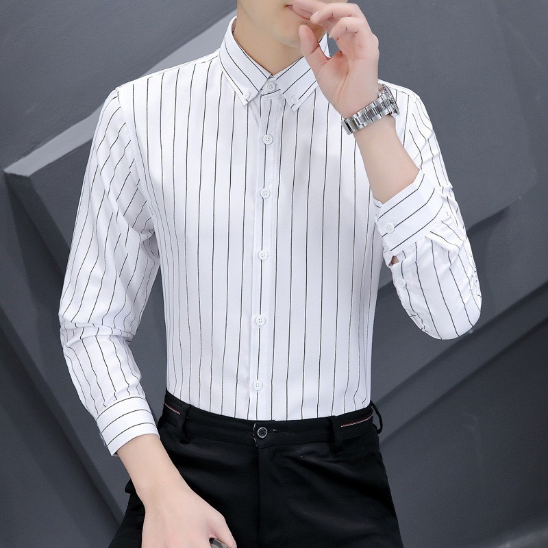 Áo sơ mi nam dài tay kẻ sọc phối họa tiết chữ thêu TT9001 Thời trang PONIVALAZA công sở cao cấp chất vải mềm mịn form dáng chuẩn