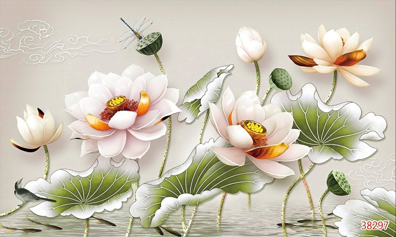 Tranh 3D hoa sen in trên lụa cao cấp (nhận in theo yêu cầu)