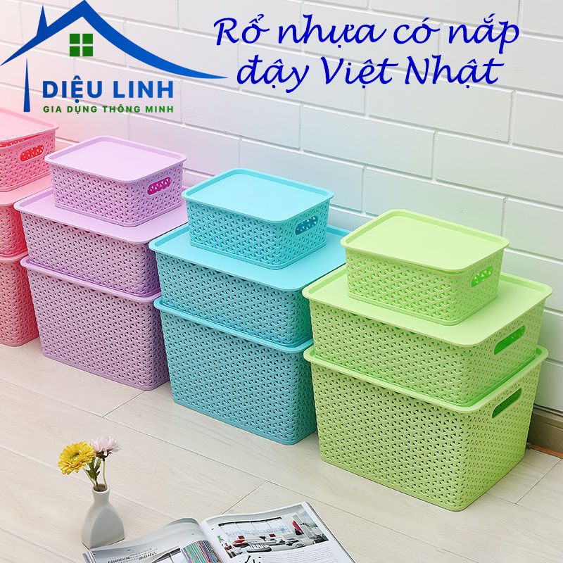 Rổ nhựa đựng đồ có nắp đậy việt nhật rổ nắp đại 3388 rổ nắp trung 3387 rổ nắp bé 3386 dieulinhshop