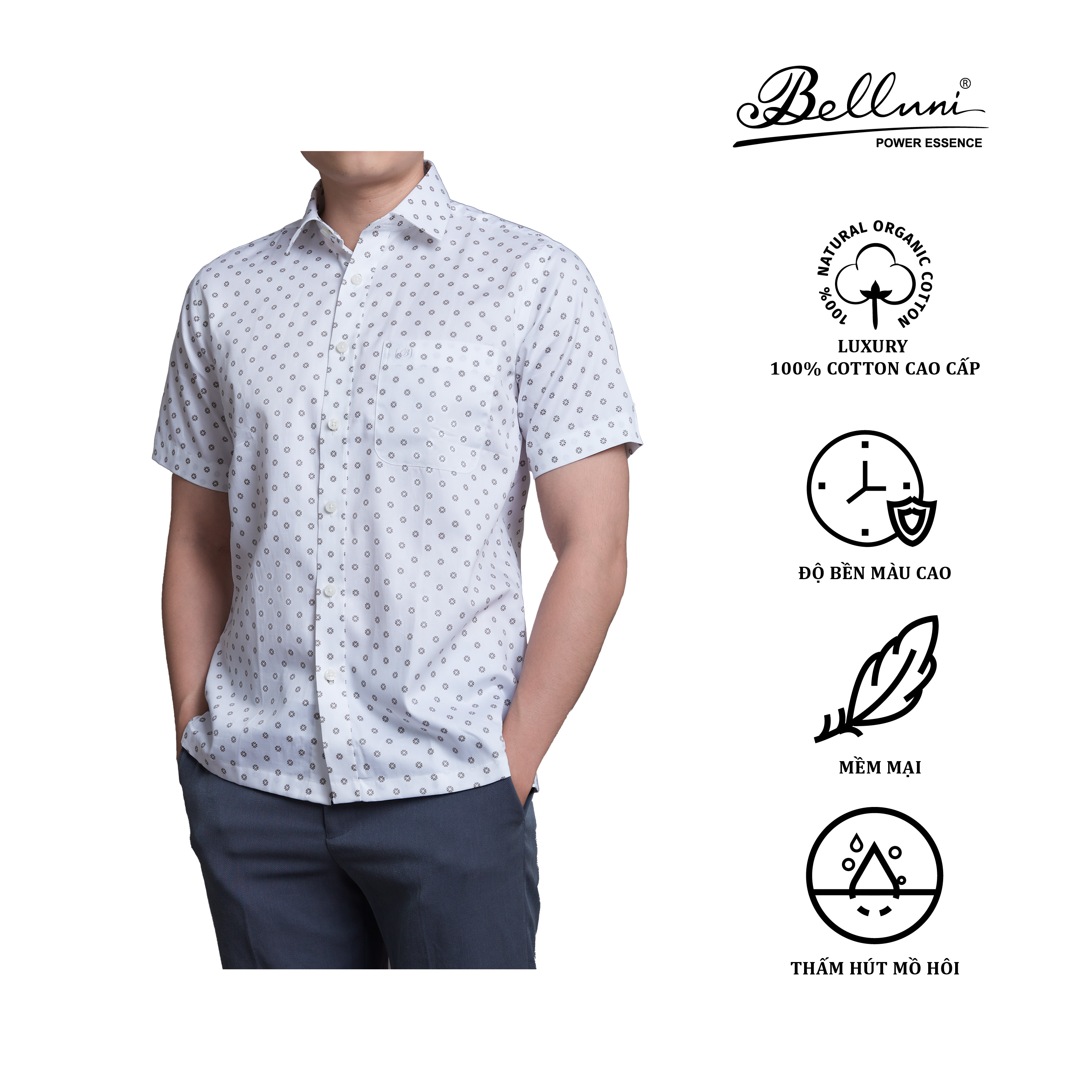 Áo sơ mi nam ngắn tay cotton cao cấp belluni - anl.cm.be.4.w1