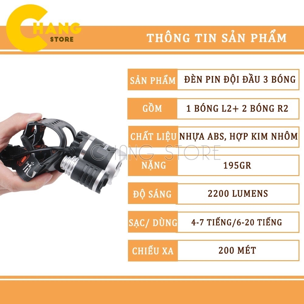 [HCM]Đèn Pin Đội Đầu Đèn Đeo Trán 3 Bóng LED Siêu sáng Siêu Bền.