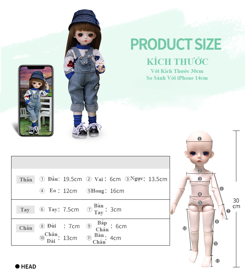 Búp Bê BJD 25 khớp gối  30cm SIÊU CUTE