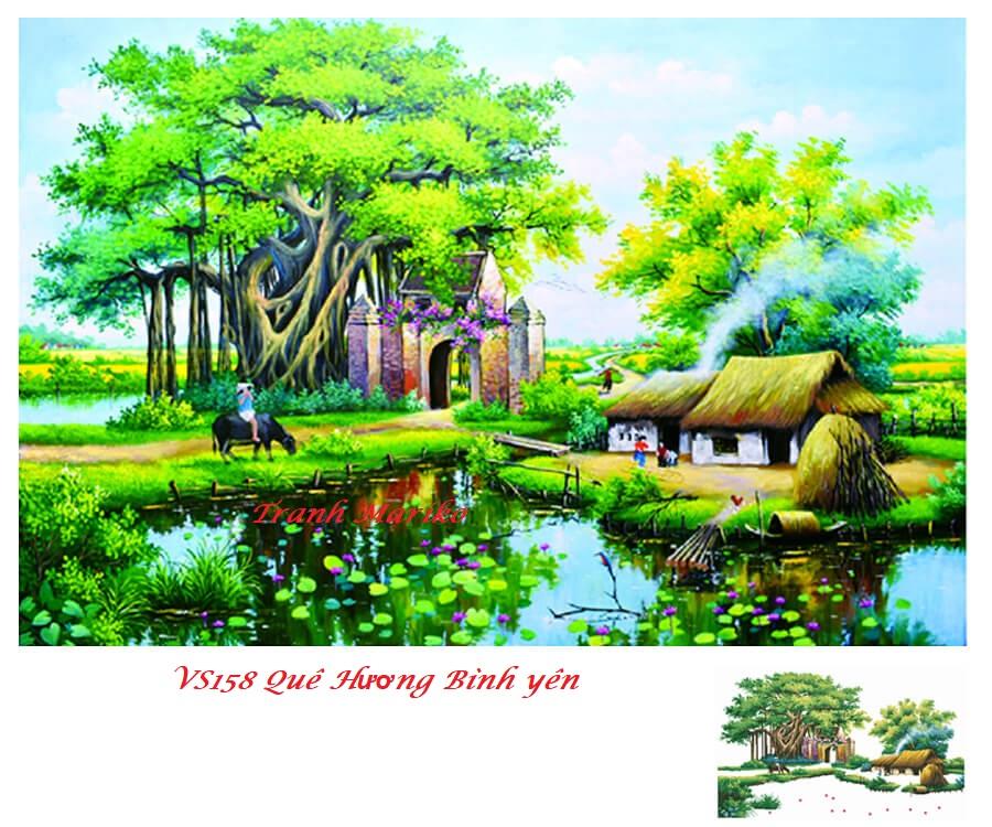 Tranh đính đá cao cấp phong cảnh Quê hương yên bình kích thước lớn ✅120×75 cm -️ VS158 Tranh Mariko