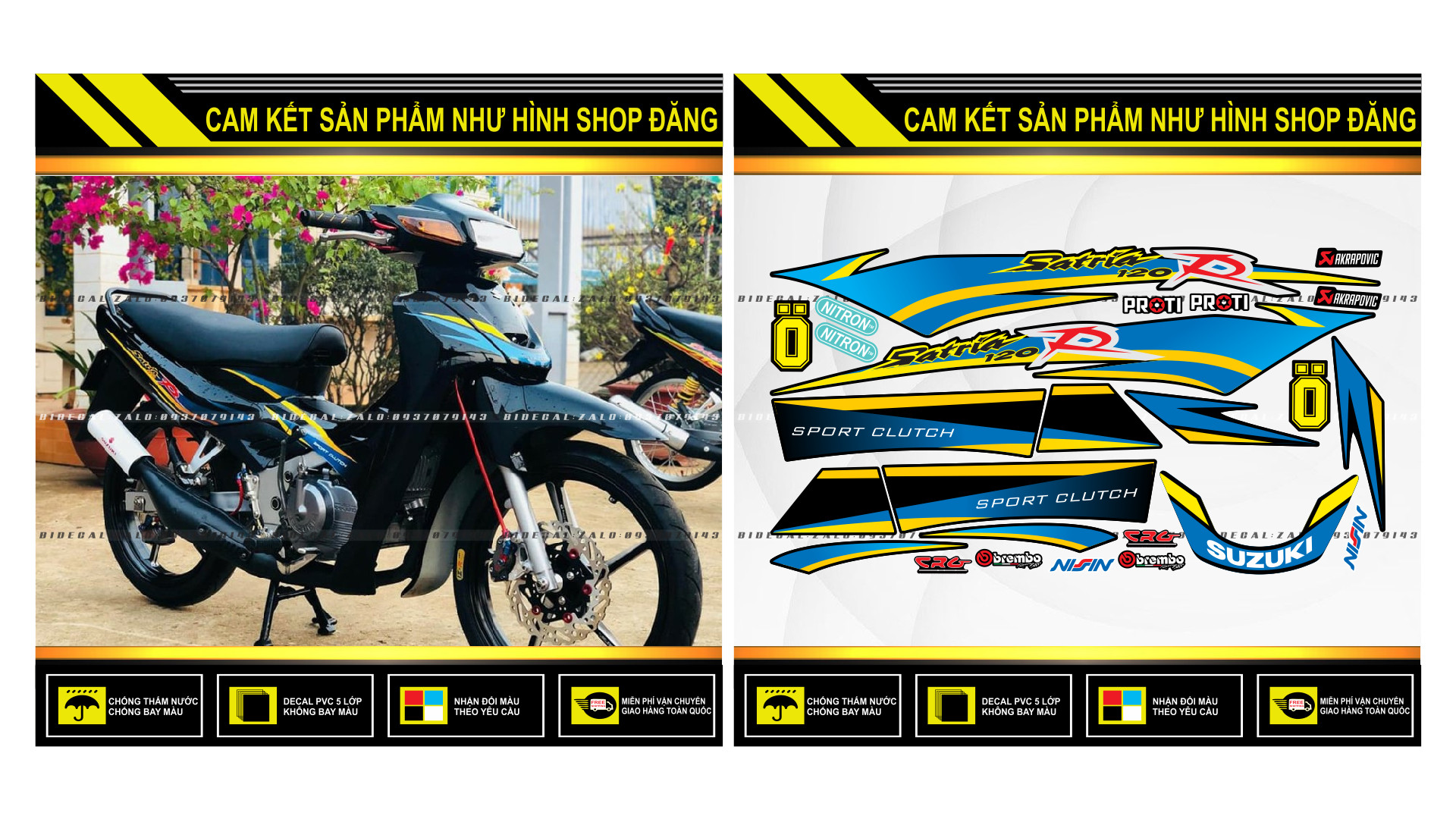 TEM RỜI SATRIA R PHỐI XANH ĐEN VÀNG