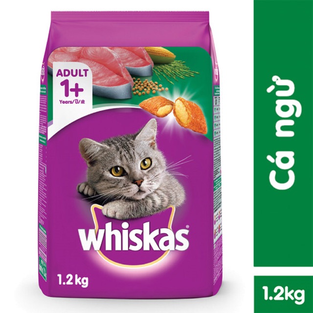 [Hỏa Tốc] Thức ăn cho mèo lớn WHISKAS 3 vị 1,2 kg (cá ngừ, cá thu, cá biển)
