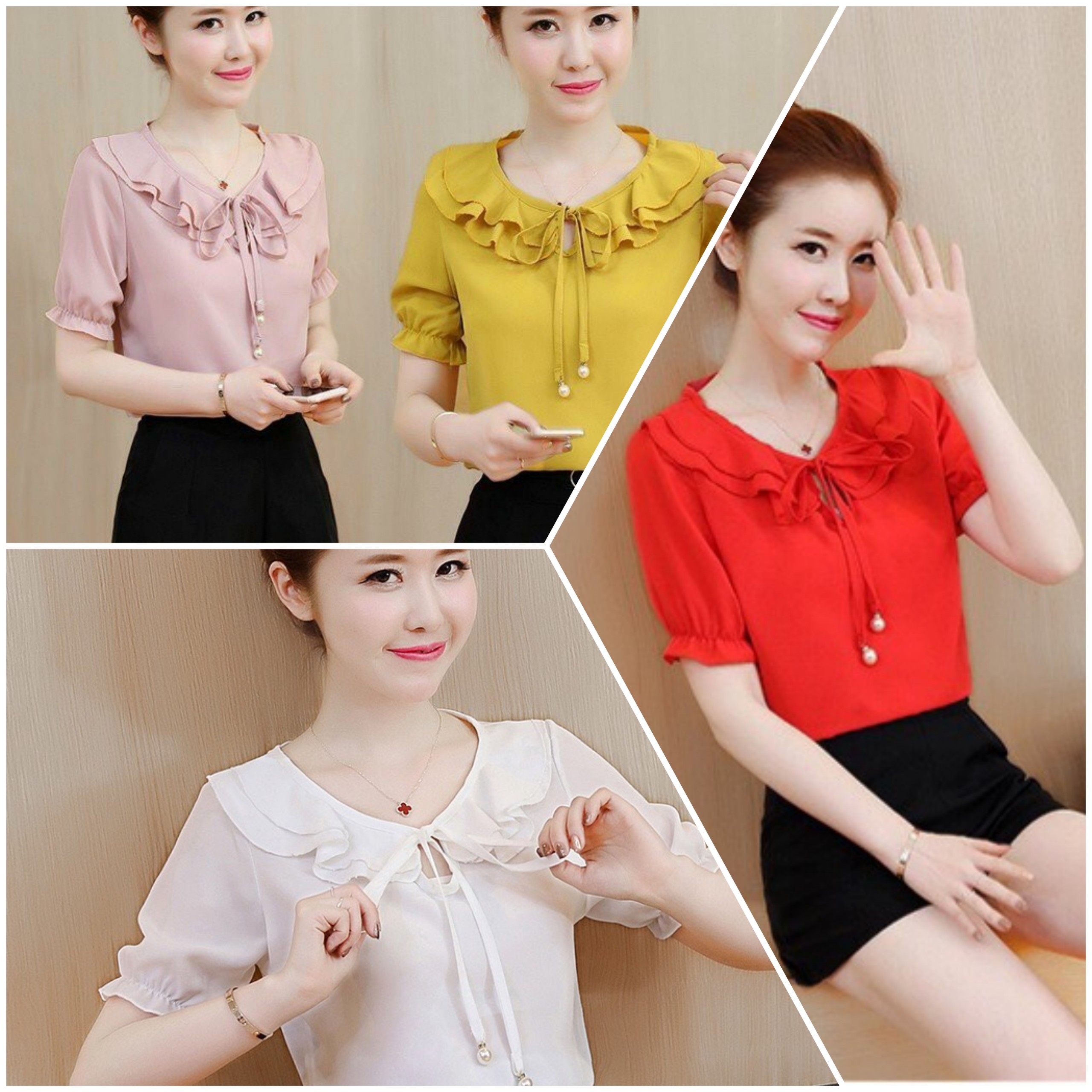 ÁO KIỂU CỔ BÈO PHỐI NƠ HARA_[Giá gốc tận xưởng]