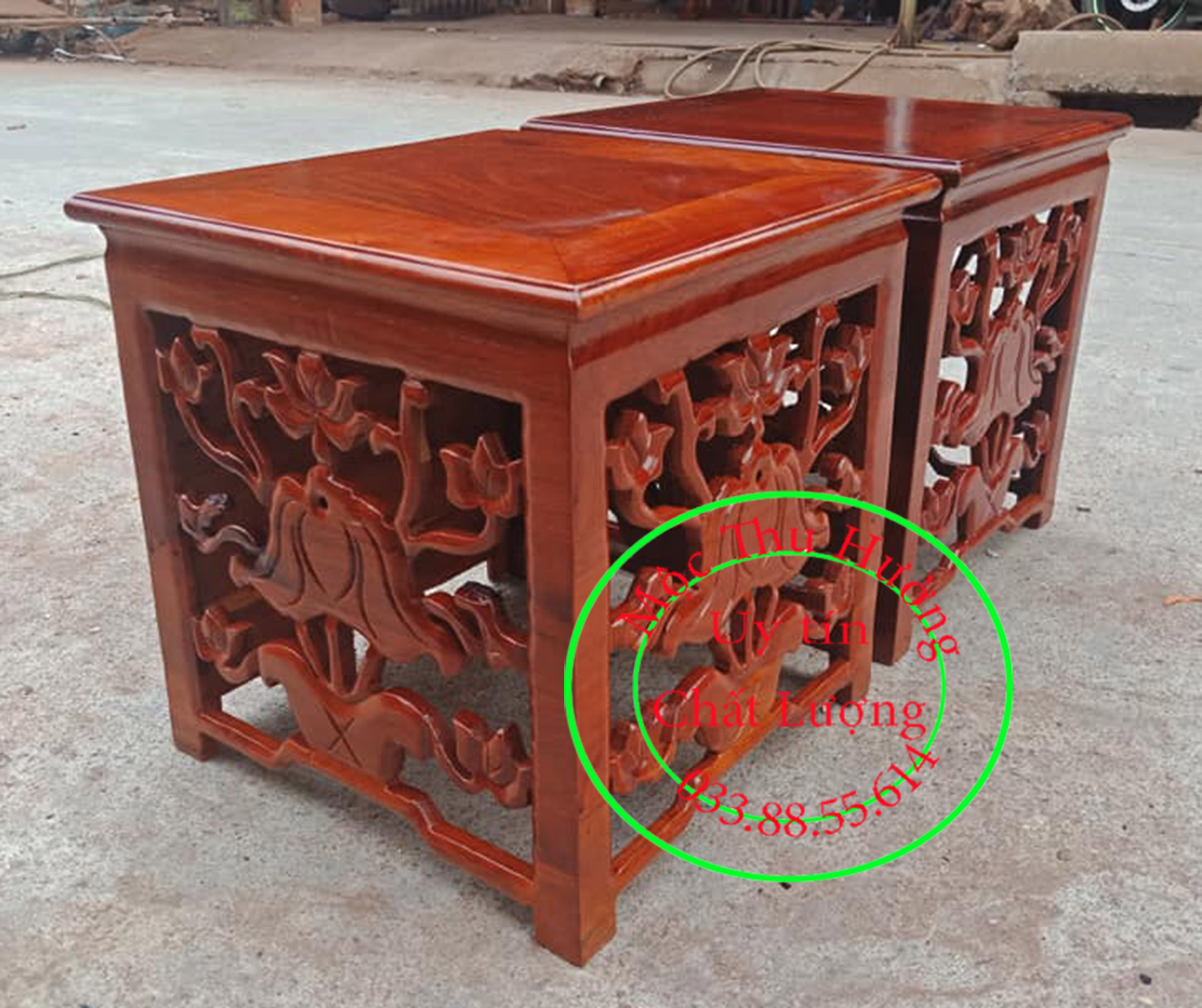 Nhất sơn hoa sen-Đôn hoa sen-Đôn gỗ hương cao 18cm