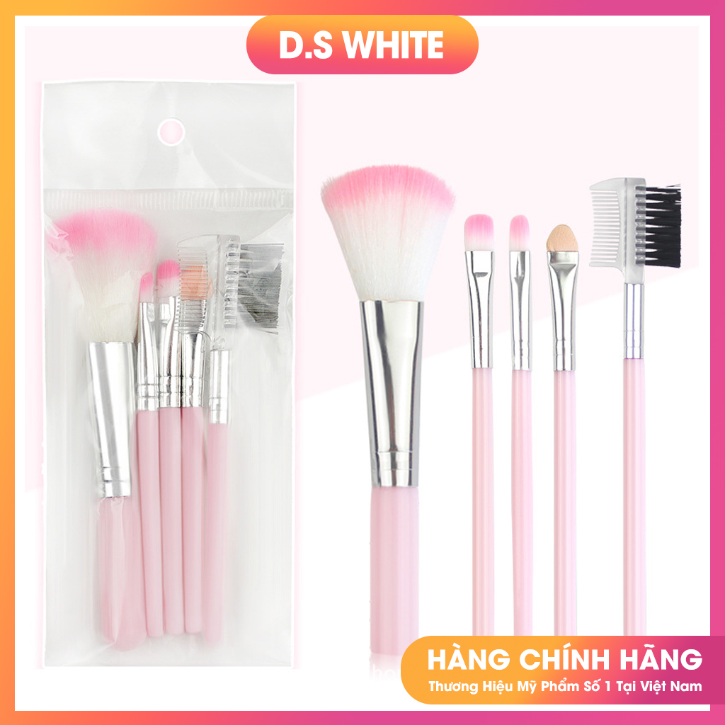 Bộ Cọ Trang Điểm 5 Cây Mini Màu Hồng