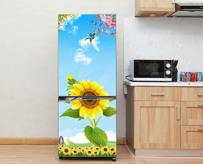 [HCM]Decal dán trang trí tủ lạnh - Hoa mặt trời M2- Chất liệu cao cấp