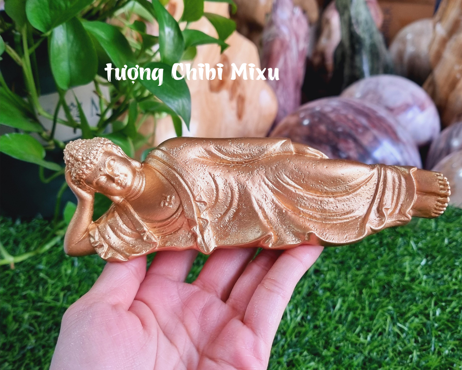 Tượng Phật nằm niết bàn, tượng decor, trang trí, trưng bày, tiểu cảnh, bán cạn, terrarium