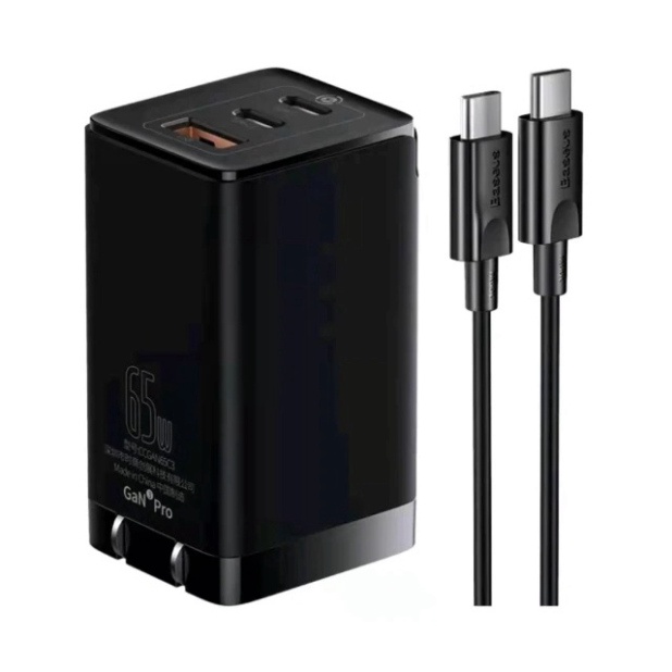Bộ sạc có dây baseus gan3 pro 65w 3 cổng pd qc sạc nhanh macbook iphone ipad