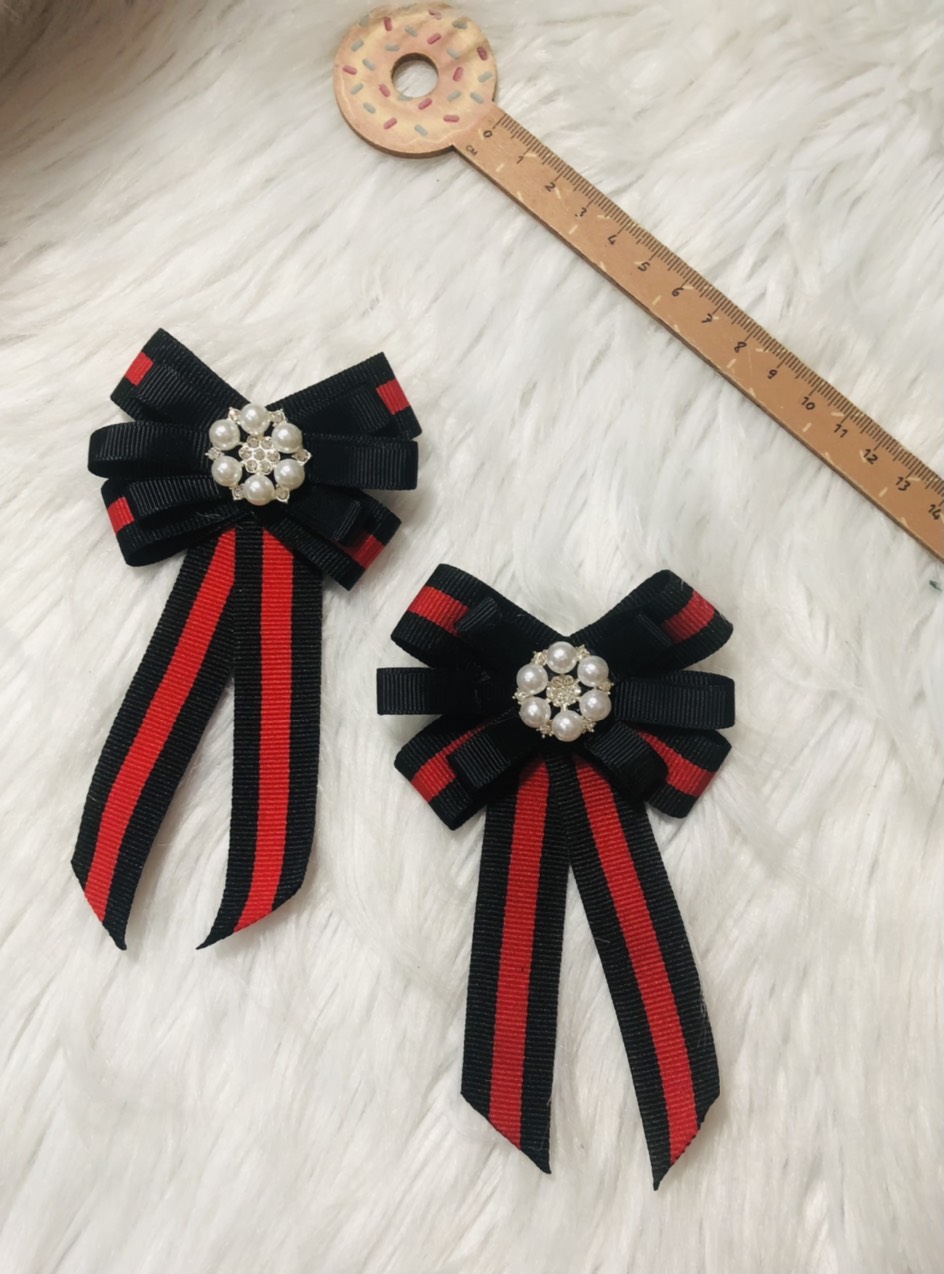 [HCM]cài áo nơ phối hoa đính hạt.  Kt 8 x 14cm