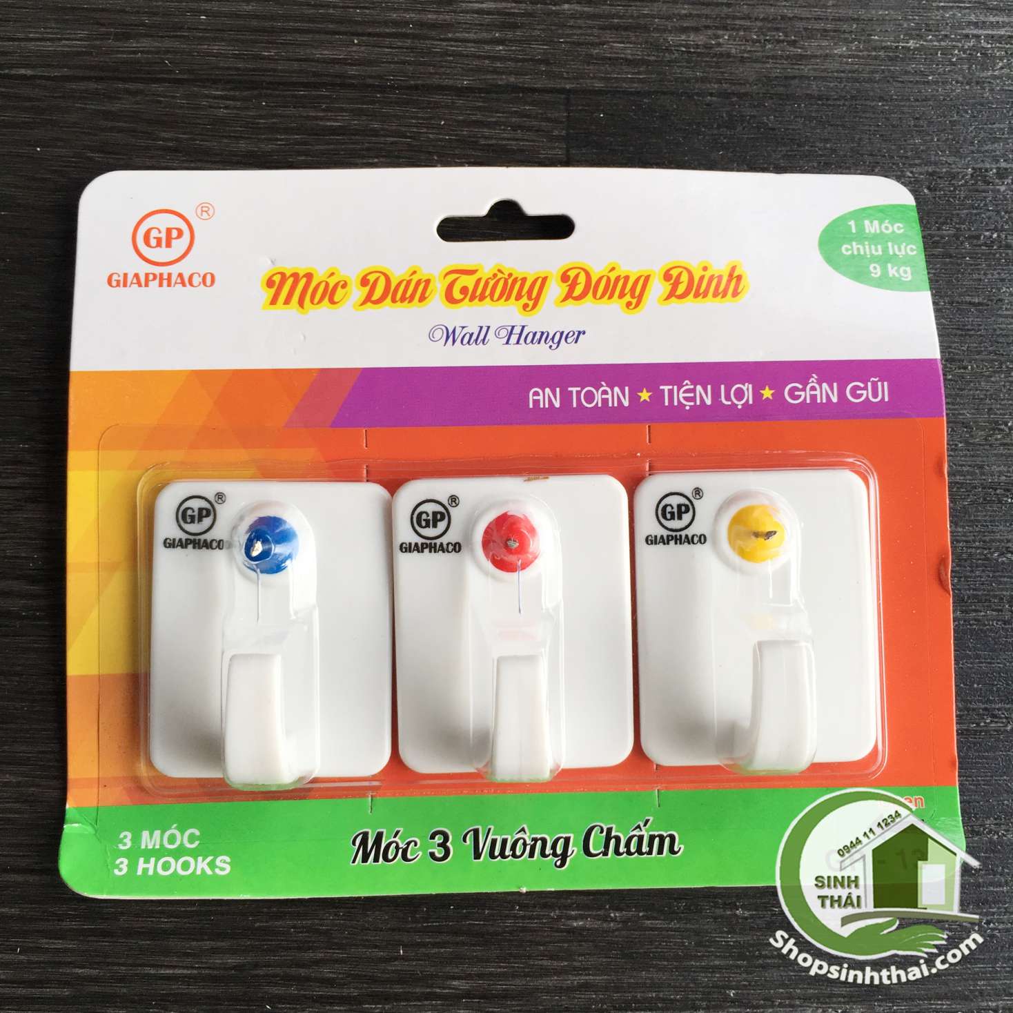 Vỉ 3 móc dán tường có đinh đóng