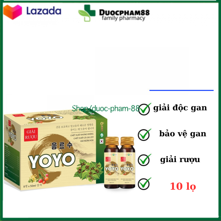 GIẢI RƯỢU YOYO giúp thanh nhiệt, giải độc, giúp bảo vệ gan, hỗ trợ giảm tác hại của rượu bia Hộp 10 chai