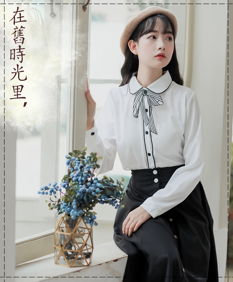 Áo sơ mi viền đen thắt nơ BERI