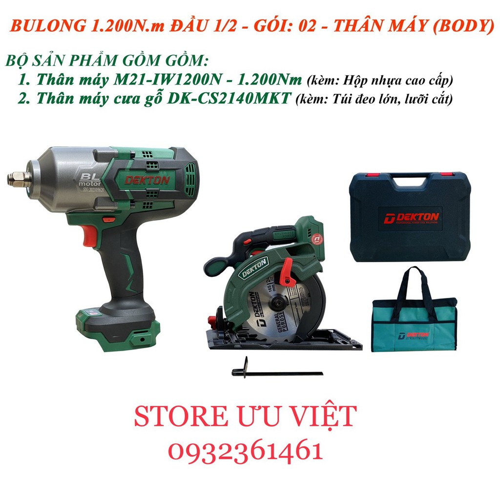 Máy siết bulong dekton 1200nm đầu 1/2 model m21-1200n tặng thân máy bulong 330nm hoặc thân cưa đĩa