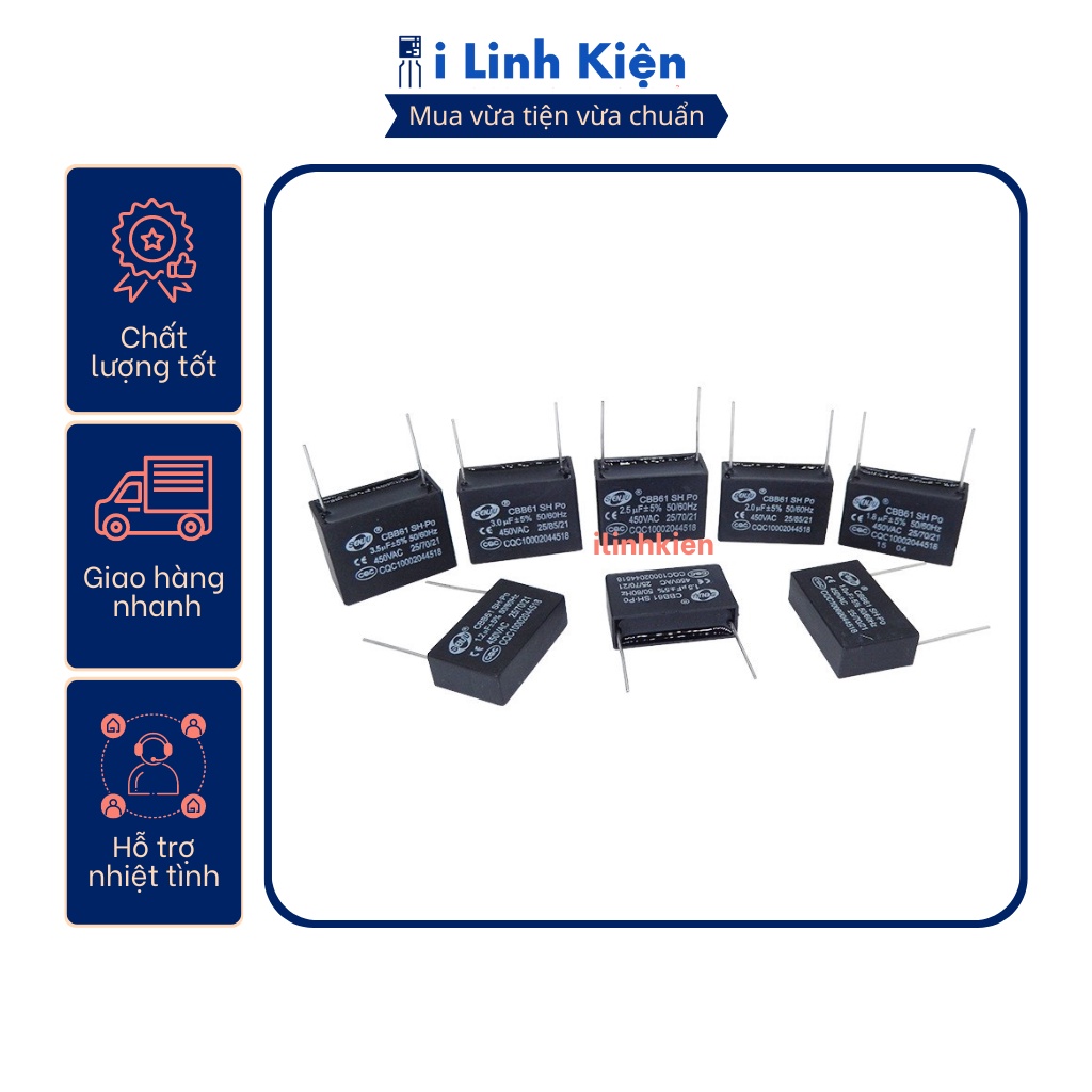 Tụ quạt 3uF 450VAC chân hàn mạch PCB CBB61