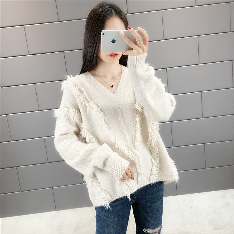 Áo len nữ cổ tim phối tua vải mềm AL12