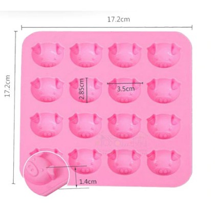 Khuôn Silicon Đổ Socola/Thạch/Đá/Kẹochipchip/Pudding Hình 16 Mặt Heo Xinh