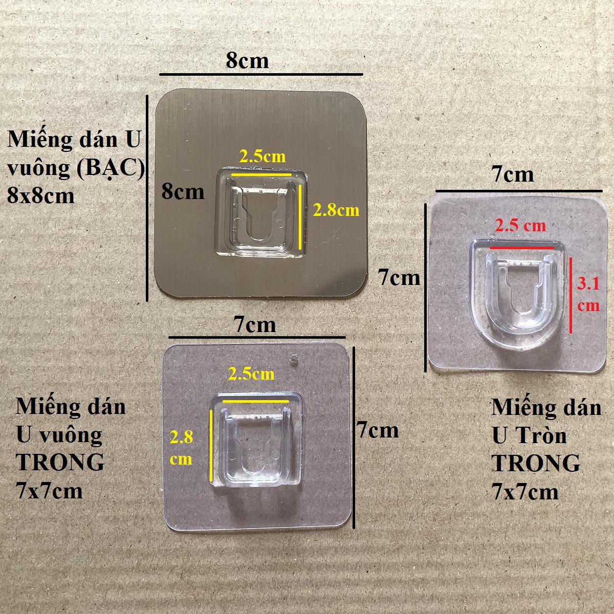 Bộ 2 Miếng dán U vuông TRONG 7x7cm