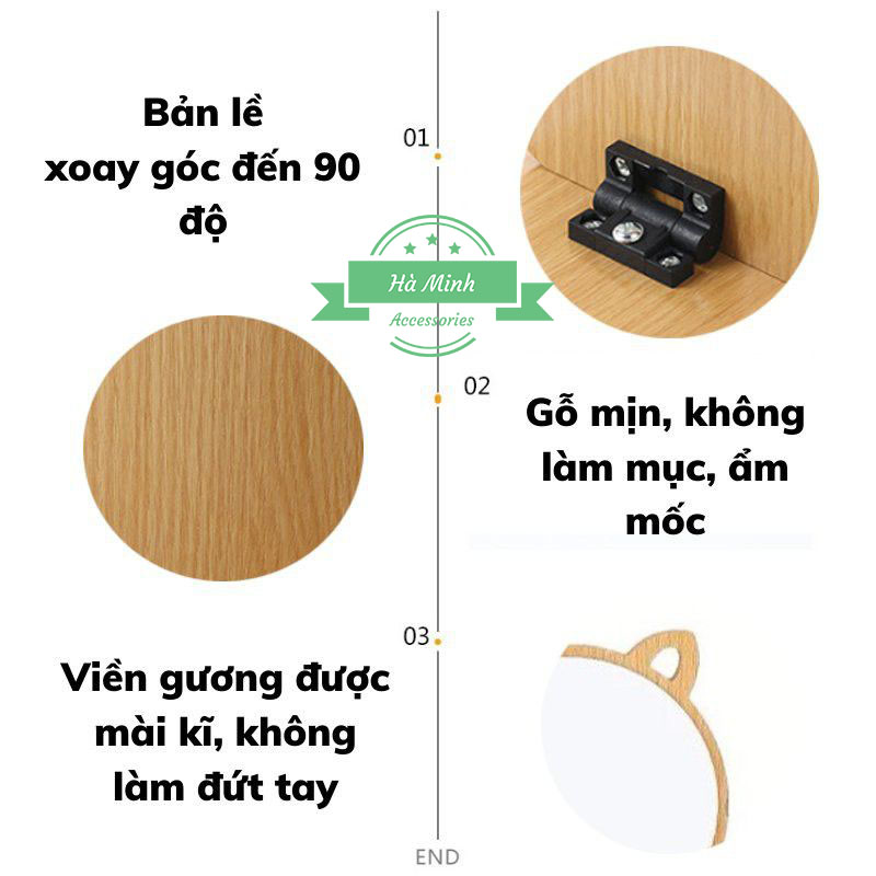 Gương tai mèo gỗ phong cách hàn quốc