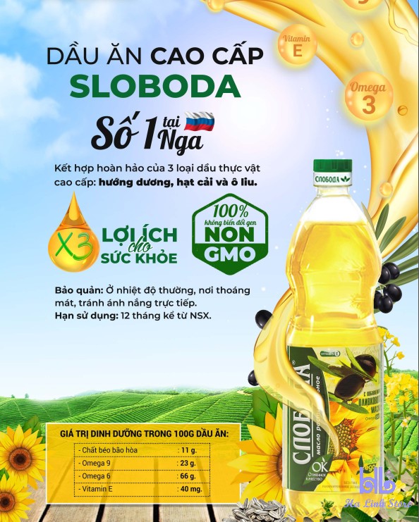 Dầu ăn cao cấp Sloboda 1 lít (date tháng 11/2023)