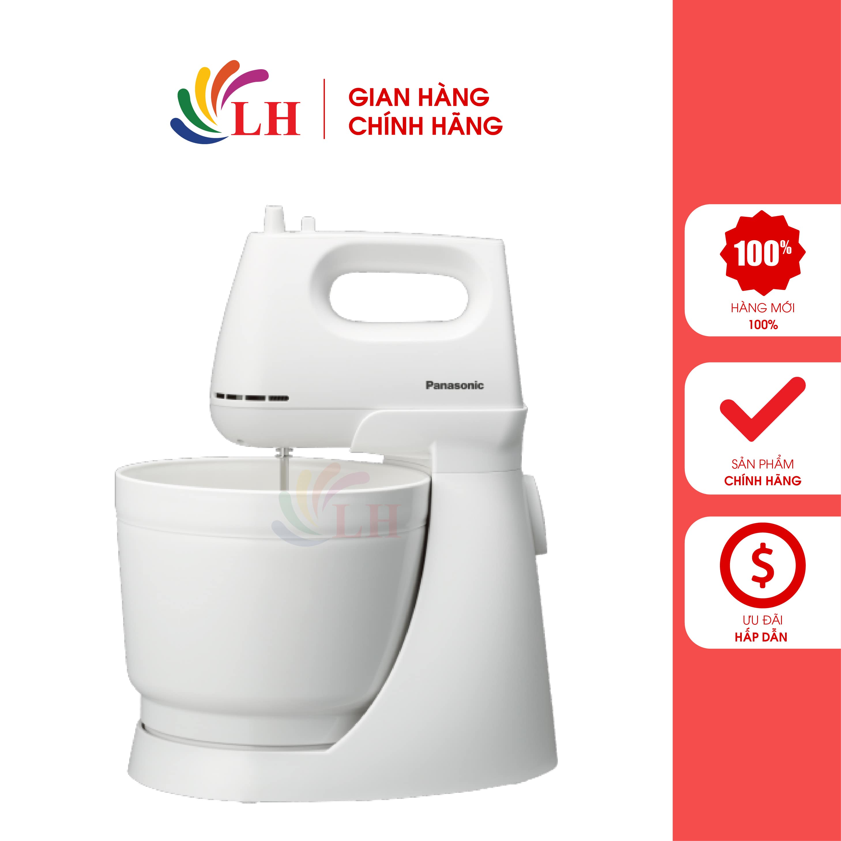Máy đánh trứng Panasonic MK-GB3WRA - Hàng chính hãng - Thiết kế có đế đỡ chắc chắn, Không bị rung lắc khi dùng, Máy đánh trứng 2 trong 1