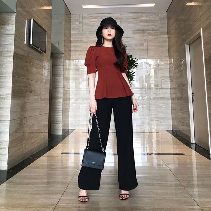 Áo Công Sở Tay Phồng Xếp Ly, Eo Peplum (Hàng Cao Cấp)