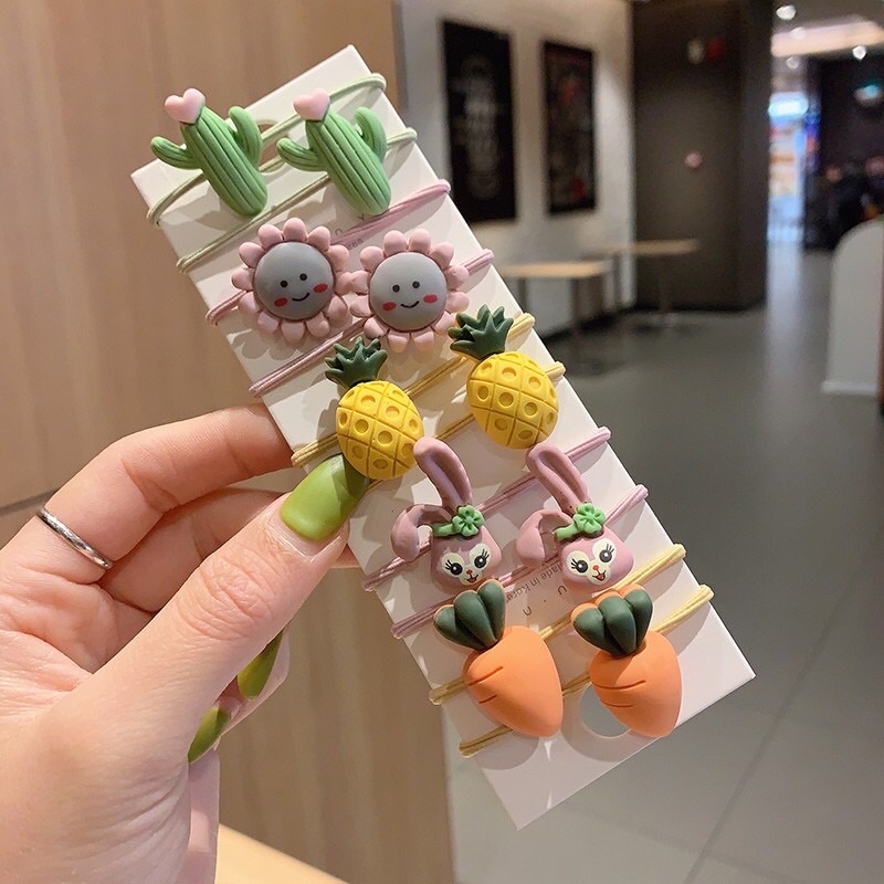 Set 10 chun cột tóc hoạt hình dễ thương cho bé